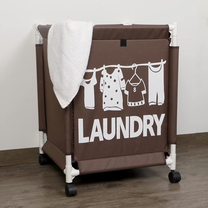 Panier à linge roulant marron en tissu Oxford