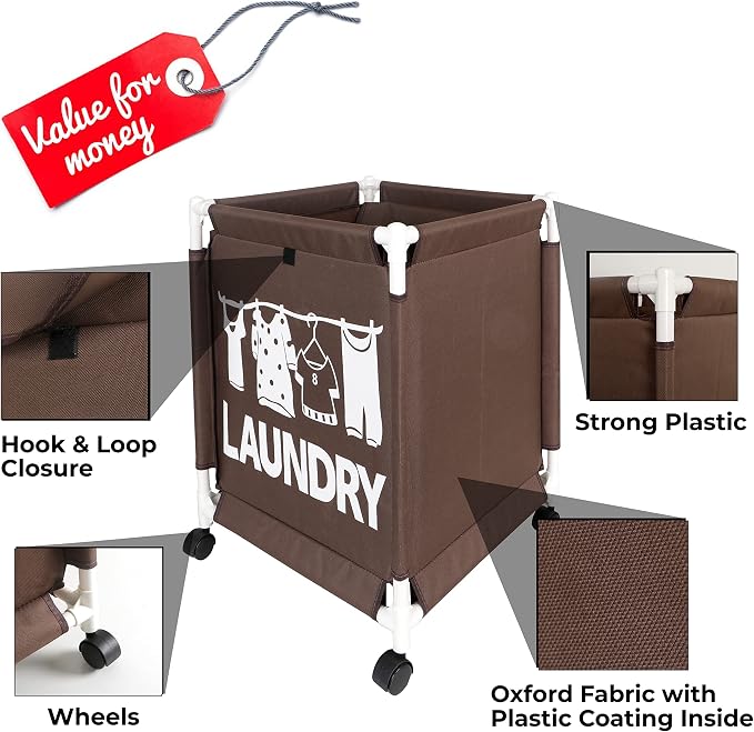 Panier à linge roulant marron en tissu Oxford