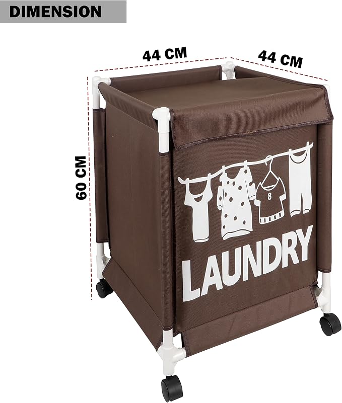 Panier à linge roulant marron en tissu Oxford