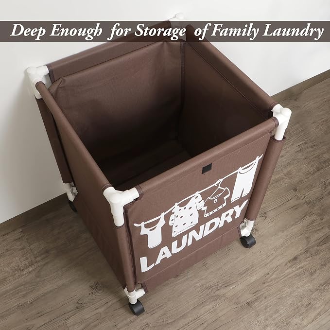 Panier à linge roulant marron en tissu Oxford